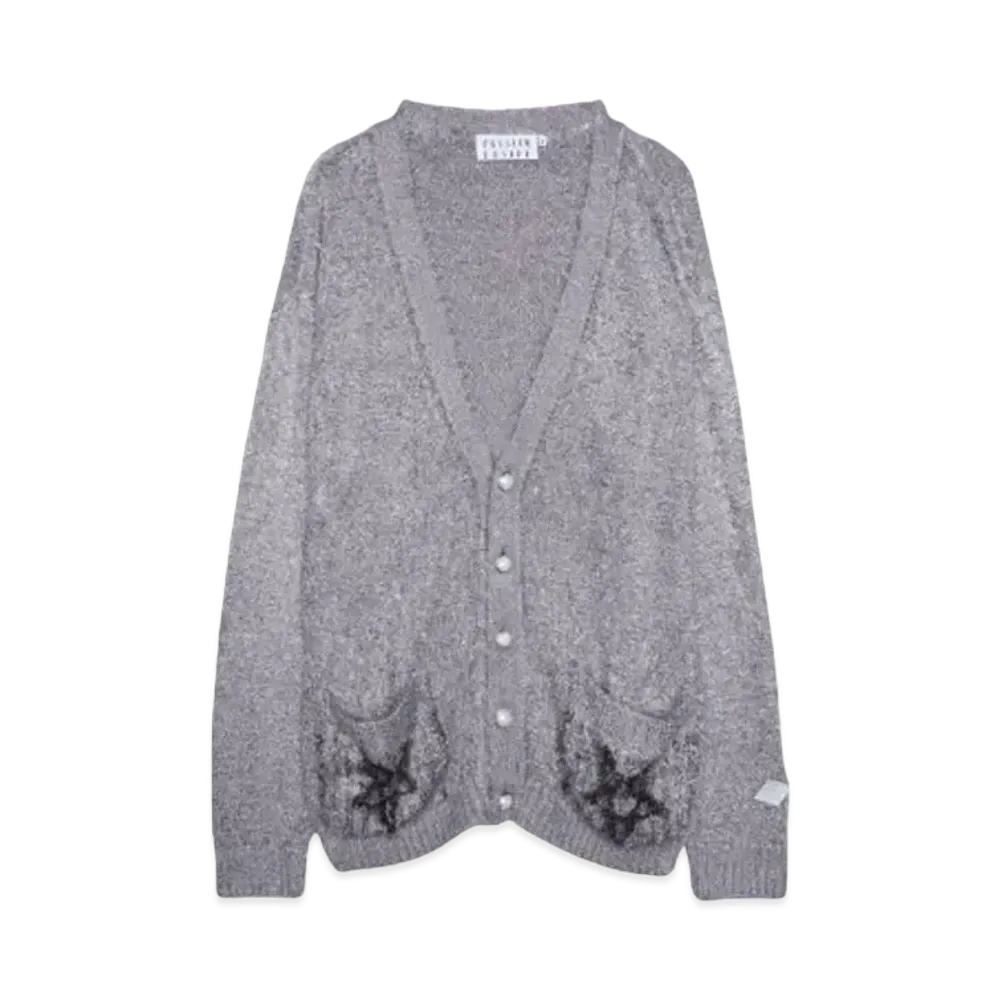 el conductorH SHAGGY KNIT CARDIGAN 'PENTAGRAM "GRAY"