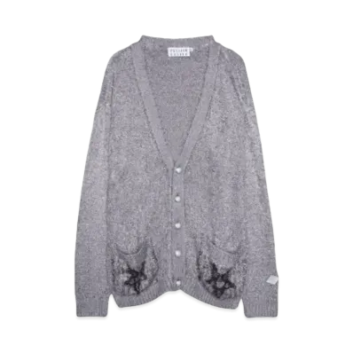el conductorH SHAGGY KNIT CARDIGAN 'PENTAGRAM "GRAY"