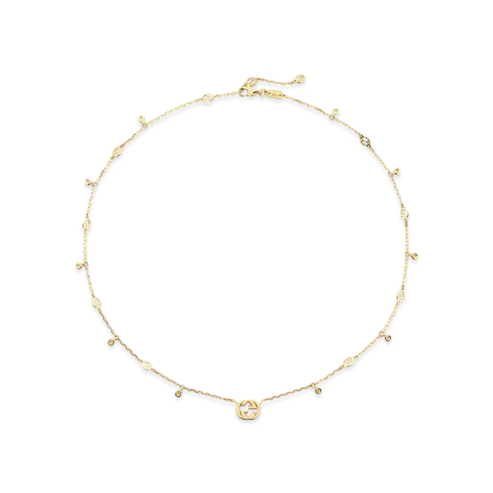 GUCCI 18K Interlocking Double G Diamond Necklace "Yellow Gold"