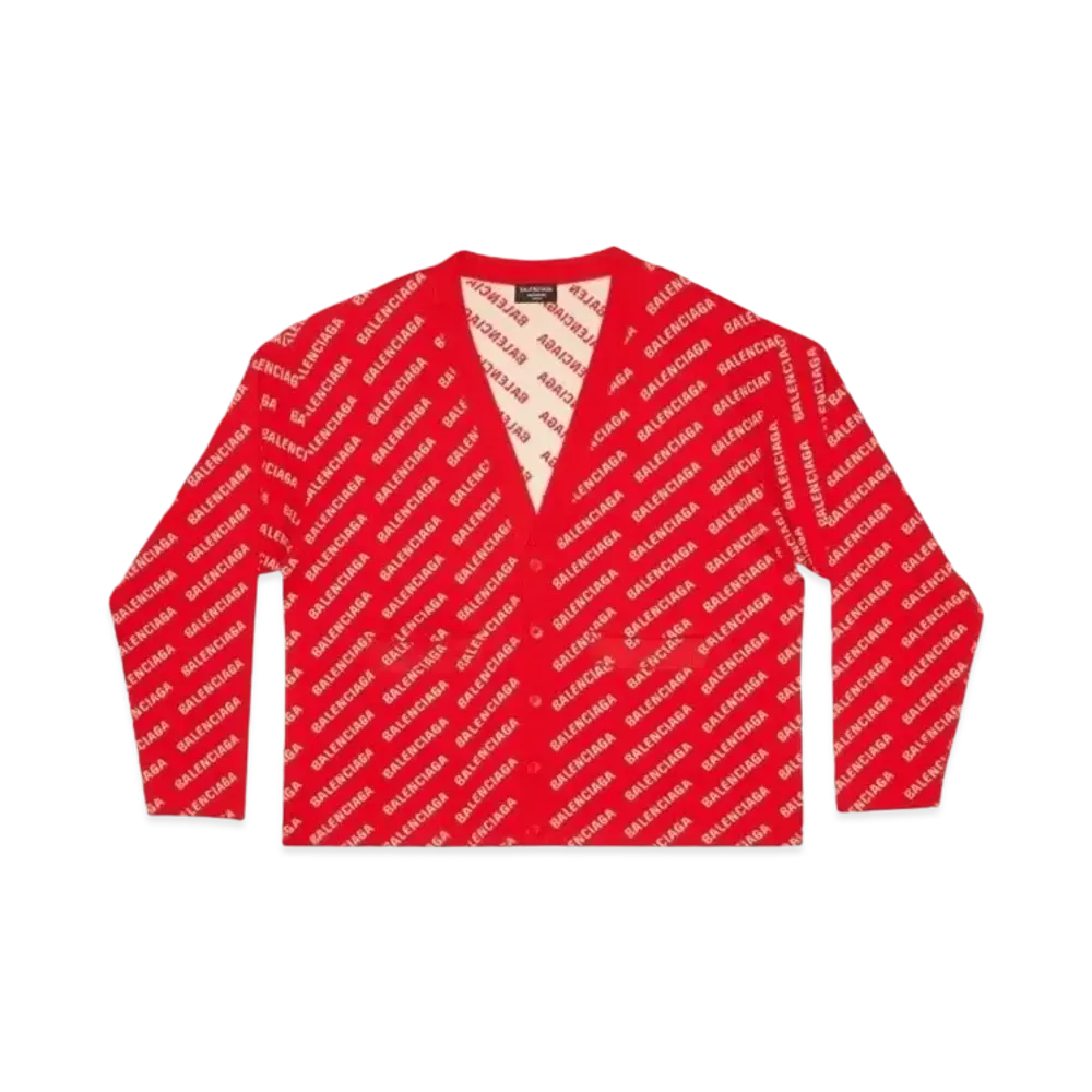 BALENCIAGA Mini Allover Logo Cardigan "Red"