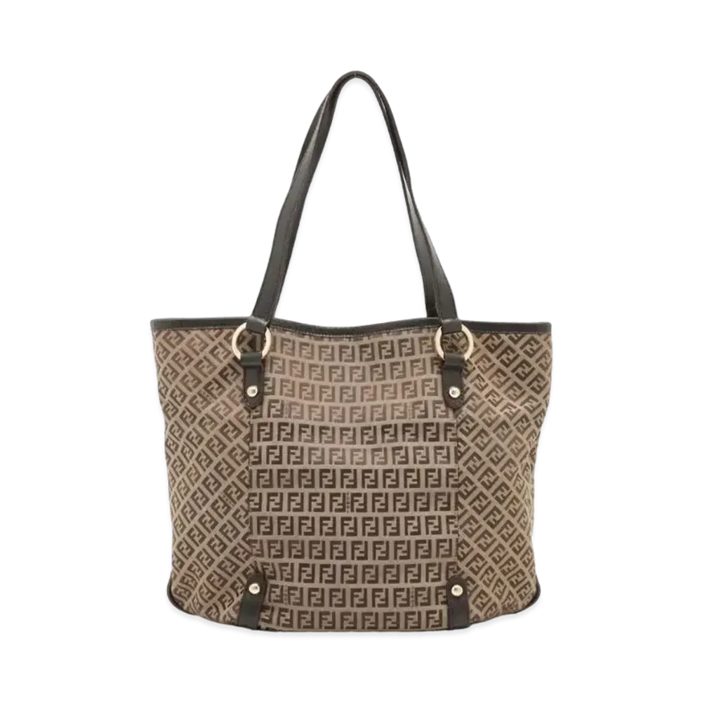 FENDI Zucchino Canvas Leather Tote Bag "Brown"