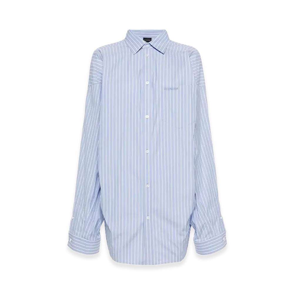 BALENCIAGA Women's Embroidered Poplin Oversize Shirt "Lightblue"