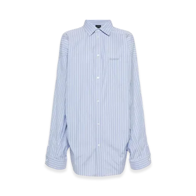 BALENCIAGA Women's Embroidered Poplin Oversize Shirt "Lightblue"