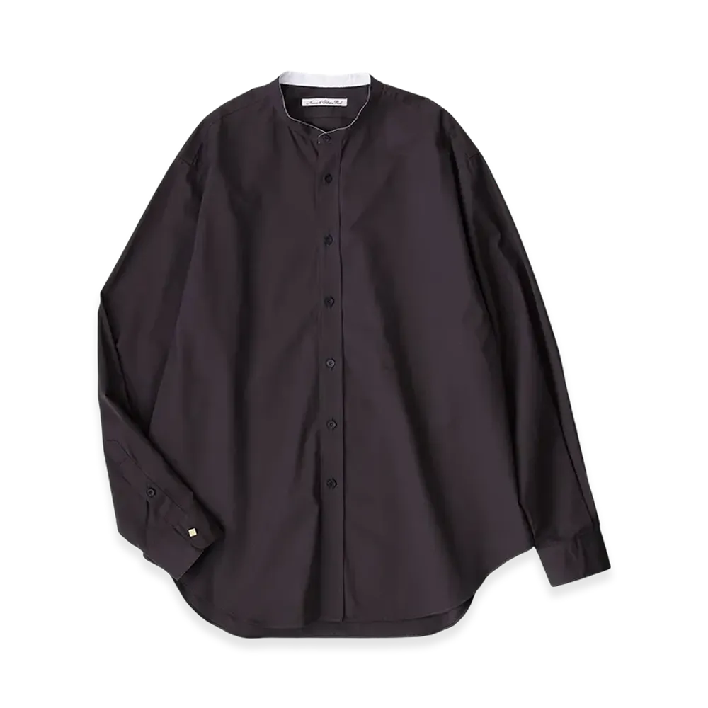 NICENESS Uno N.N.P. Band Collar Dress Shirt - Solid Color "Brown"