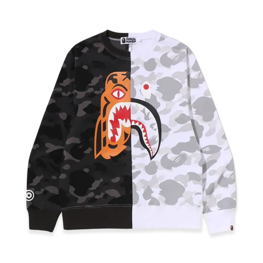 A BATHING APE Color Camo Tiger Shark Crewneck Sweatshirt "Black"