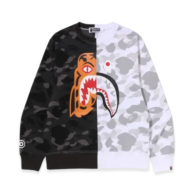 A BATHING APE Color Camo Tiger Shark Crewneck Sweatshirt "Black"