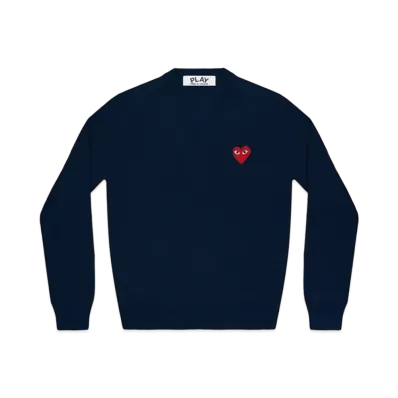 PLAY COMME des GARCONS Red Heart V Neck Sweater "Navy"