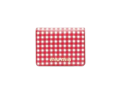 MIU MIU Small Printed Madras Leather Wallet "Red/White"