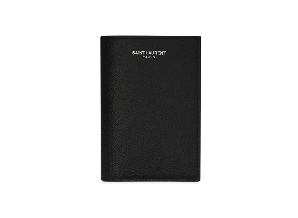 SAINT LAURENT Credit Card Wallet In Grain De Poudre Embossed Leather "Black"