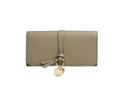 Chloe Women's Alphabet Long Wallet For With Flap In Grained & Shiny Calfskin "Pottery Green"