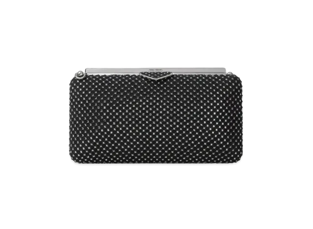 Jimmy Choo Ellipse Crystal Mesh And Suede Clutch Bag "Black"