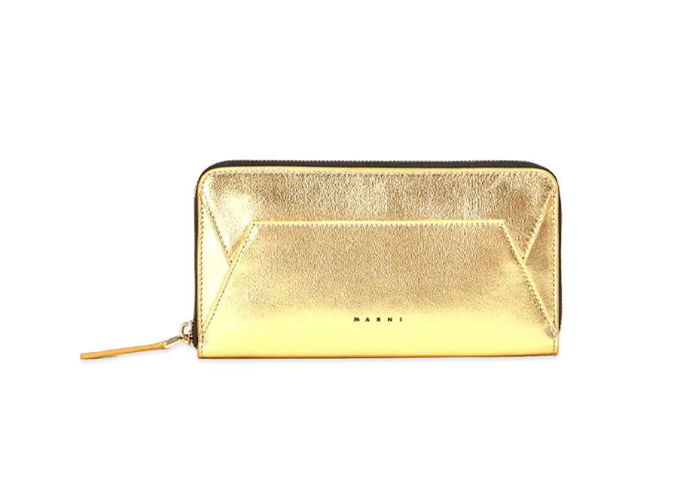 Marni Gold Metallic Nappa Leather Zip-Around Wallet "Gold Sand"