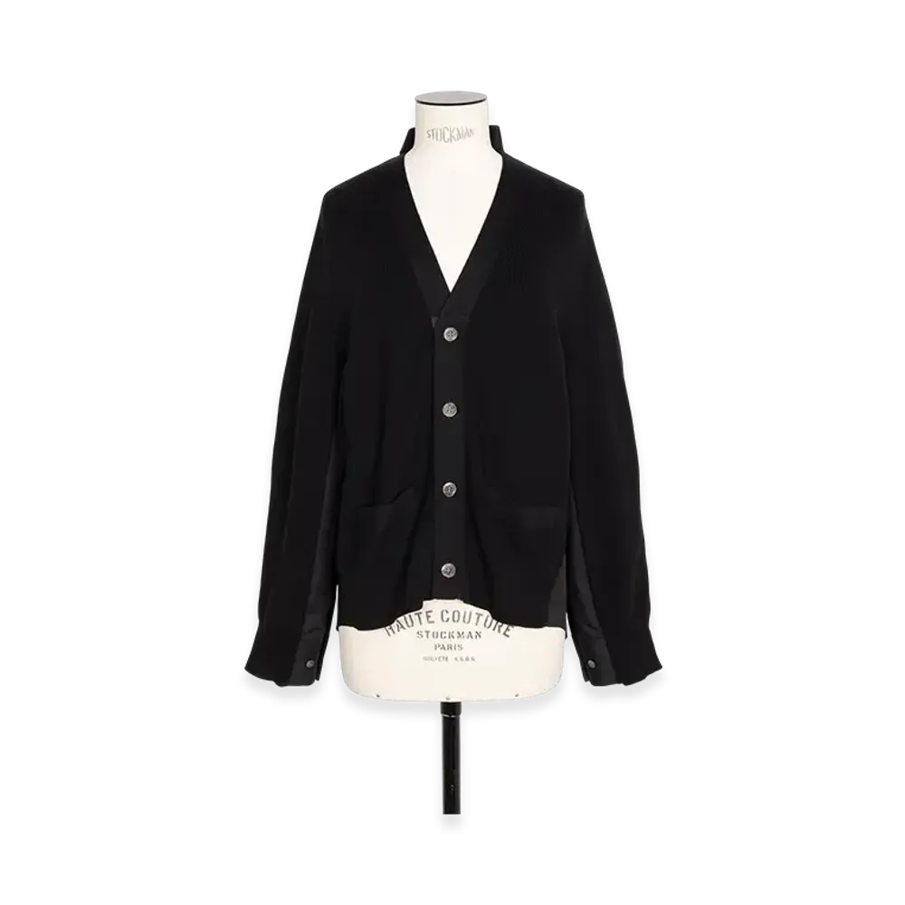 sacai Cotton Knit x Cotton Poplin Cardigan "Black/Black"