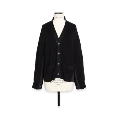 sacai Cotton Knit x Cotton Poplin Cardigan "Black/Black"