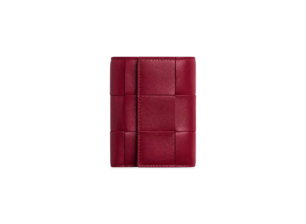 Bottega Veneta Cassette Tri-Fold Zip Wallet "Dark Red/Bliss Washed"