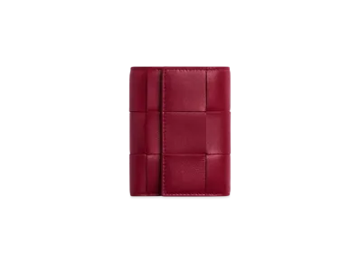 Bottega Veneta Cassette Tri-Fold Zip Wallet "Dark Red/Bliss Washed"