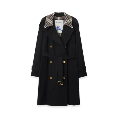 Burberry Mid-length Check Collar Castleford Trench Coat "Black"