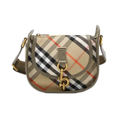 Burberry Women's Embroidered Canvas Mini Messenger B Clip Crossbody Bag "Beige"