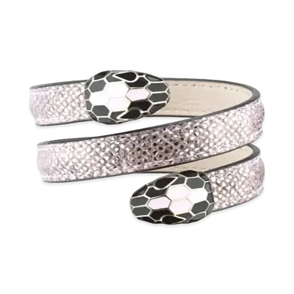 BVLGARI Serpenti Forever Leather Bracelet "Silver/Beige/Ivory"