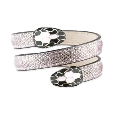 BVLGARI Serpenti Forever Leather Bracelet "Silver/Beige/Ivory"
