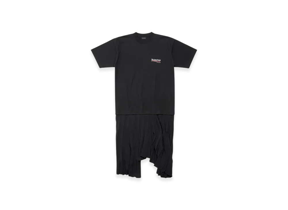 BALENCIAGA Women's Political Campaign Pleated T-Shirt Dress "Black"