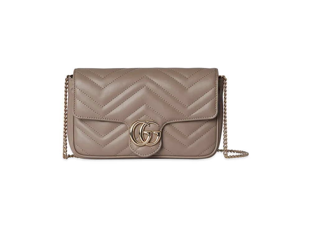 GUCCI Women's Antiqued Pink Leather Mini GG Marmont Clutch "Neutrals"