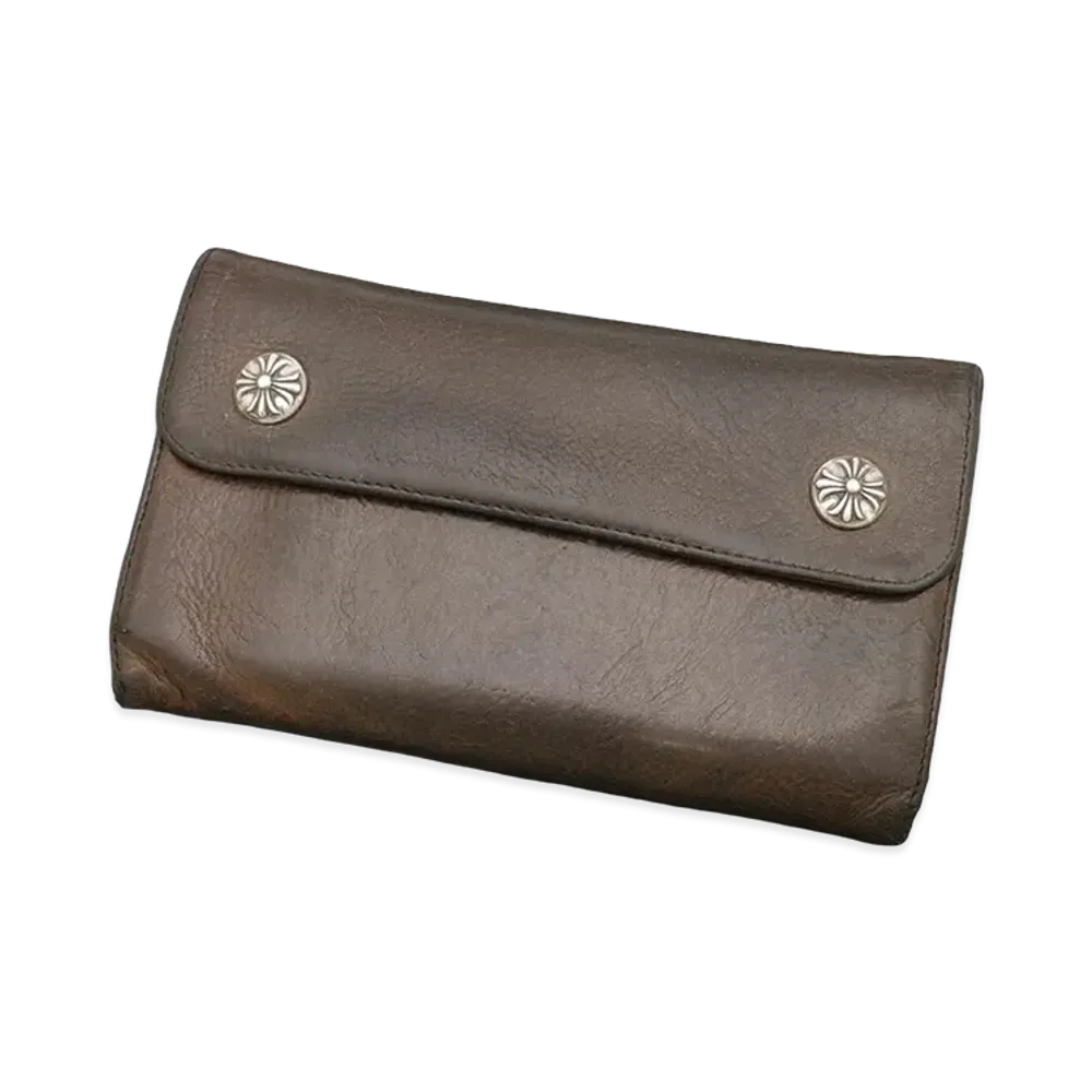 Chrome Hearts Wave Cross Button Leather Long Wallet "Brown"
