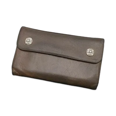 Chrome Hearts Wave Cross Button Leather Long Wallet "Brown"