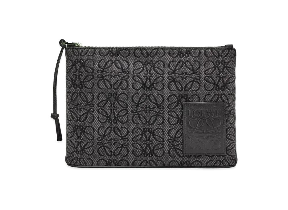 LOEWE Oblong Anagram Pouch In Jacquard and Calfskin "Anthracite/Black"