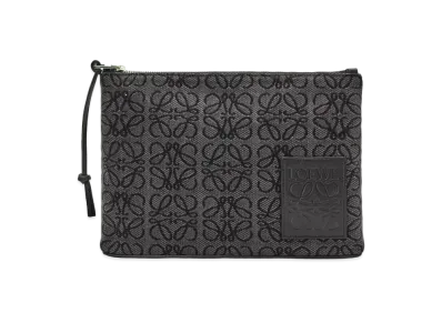 LOEWE Oblong Anagram Pouch In Jacquard and Calfskin "Anthracite/Black"