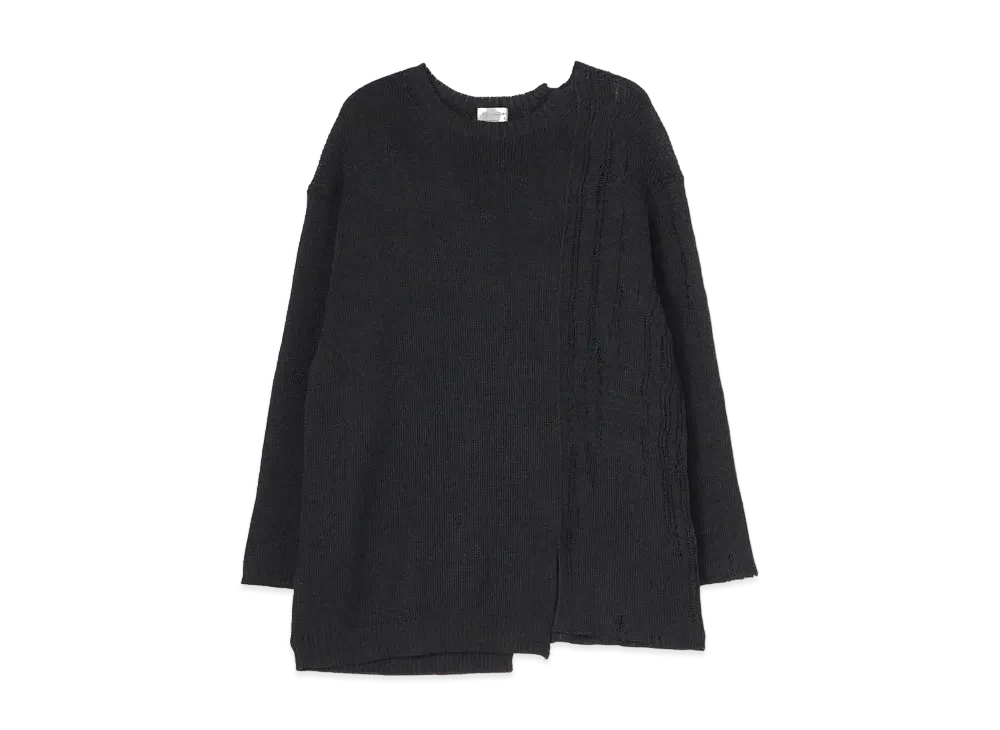 Yohji Yamamoto Pour Homme 7G RIB + PRINT PATCHED ROUND NECK LONG SLEEVES "Black"