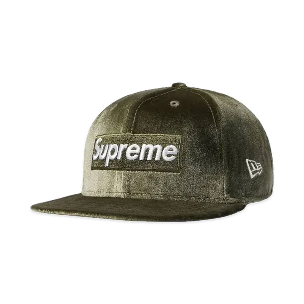 Supreme Velour Box Logo New Era "Olive"