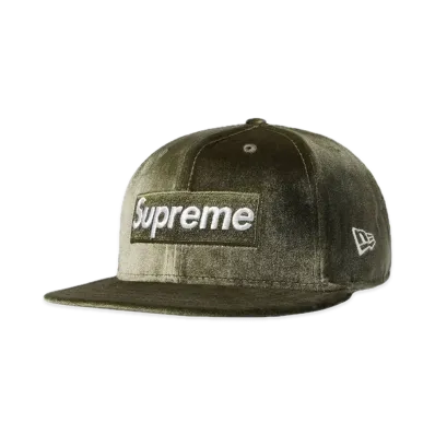 Supreme Velour Box Logo New Era "Olive"