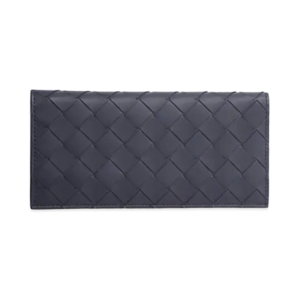 Bottega Veneta Intrecciato Calfskin Bi-fold Wallet "Midnight Blue"
