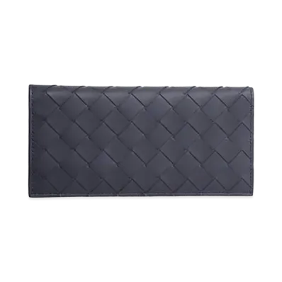 Bottega Veneta Intrecciato Calfskin Bi-fold Wallet "Midnight Blue"