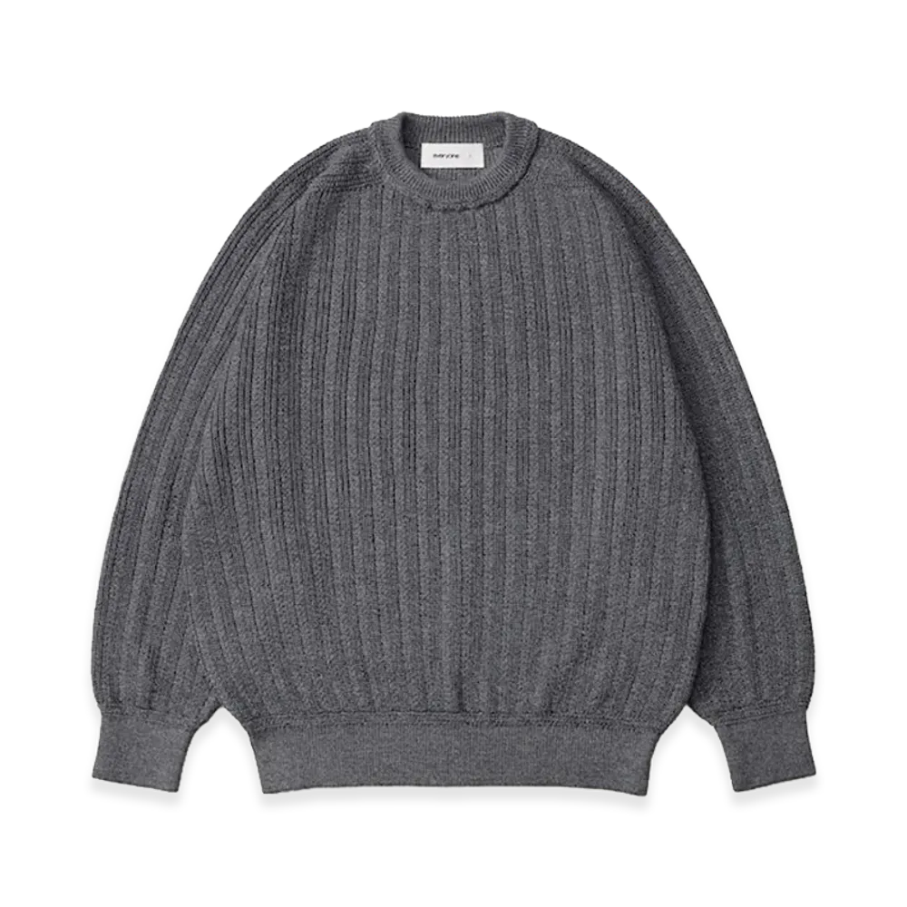 everyone Cotton Ramie Cable Knit Crew Sweater "Charcoal"