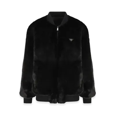 PRADA Women's Eco-Fur And Re-Nylon Reversible Bomber Jacket "Black"