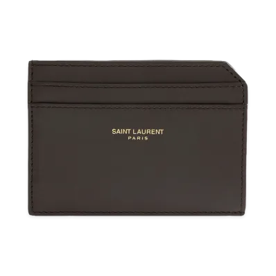 Saint Laurent Paris Open Card Case in Two-Tone Smooth Leather "Choc. Noir/Jerts B."