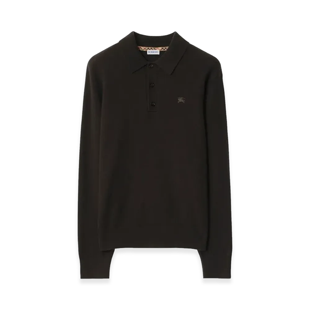 Burberry Dark Stretch Cashmere Blend Polo Shirt "Brown"
