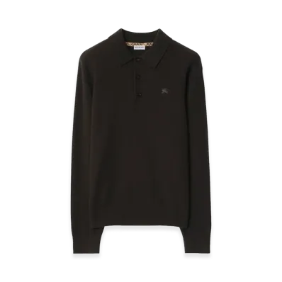 Burberry Dark Stretch Cashmere Blend Polo Shirt "Brown"
