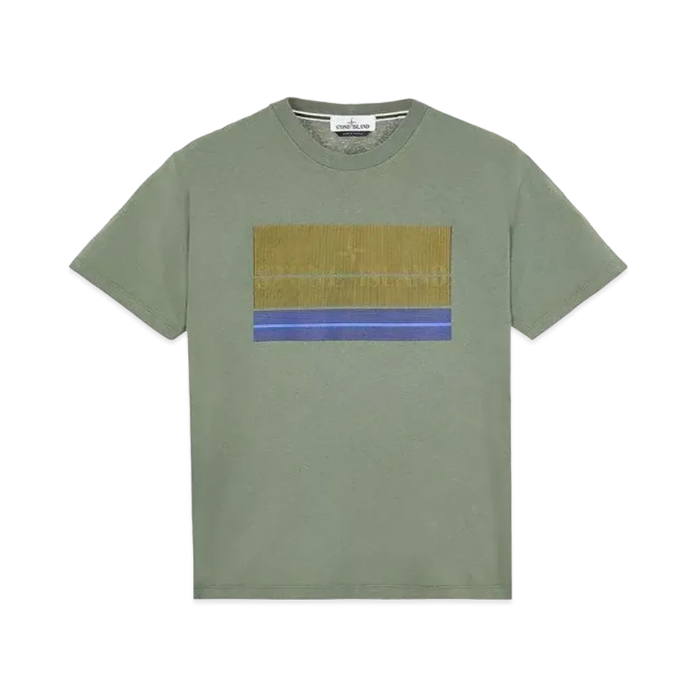 Stone Island 2NS90 COTTON JERSEY, 'LENTICULAR THREE' PRINT_SLIM FIT "Sage Green"