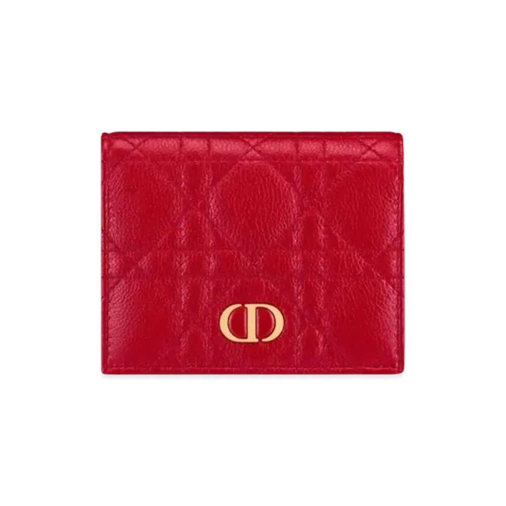 Dior Caro Mini Wallet Cannage Calfskin "Amaryllis Red/Latte/Passion Pink"