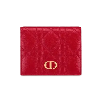 Dior Caro Mini Wallet Cannage Calfskin "Amaryllis Red/Latte/Passion Pink"