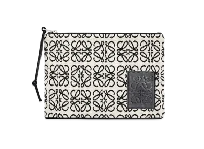 LOEWE Oblong Anagram Pouch In Jacquard and Calfskin "Ecru/Black"