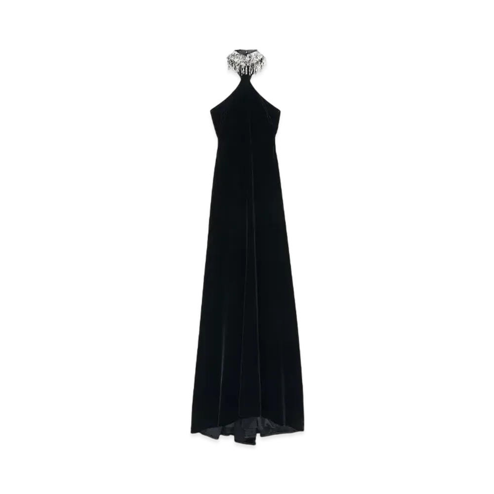 Alexander McQUEEN Embellished Neck Evening Dress "Black"