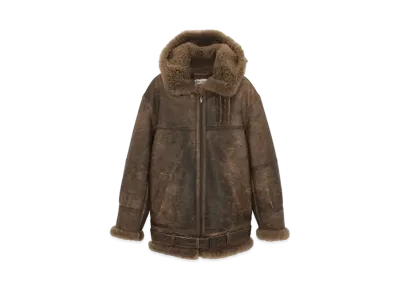 Saint Laurent Women's Aviator Jacket in Aged Lambskin and Shearling "Marron Fonce"
