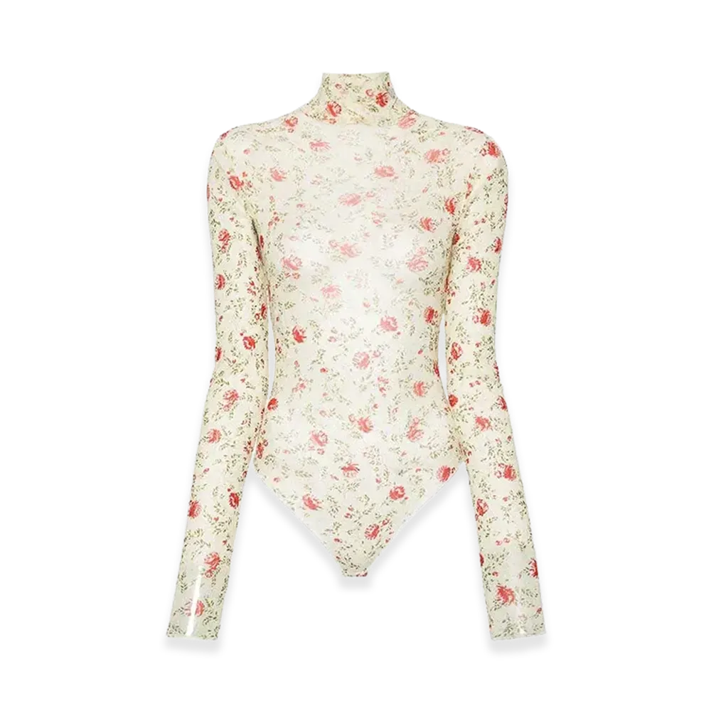 PRADA Women's Printed Nylon Bodysuit "Red"