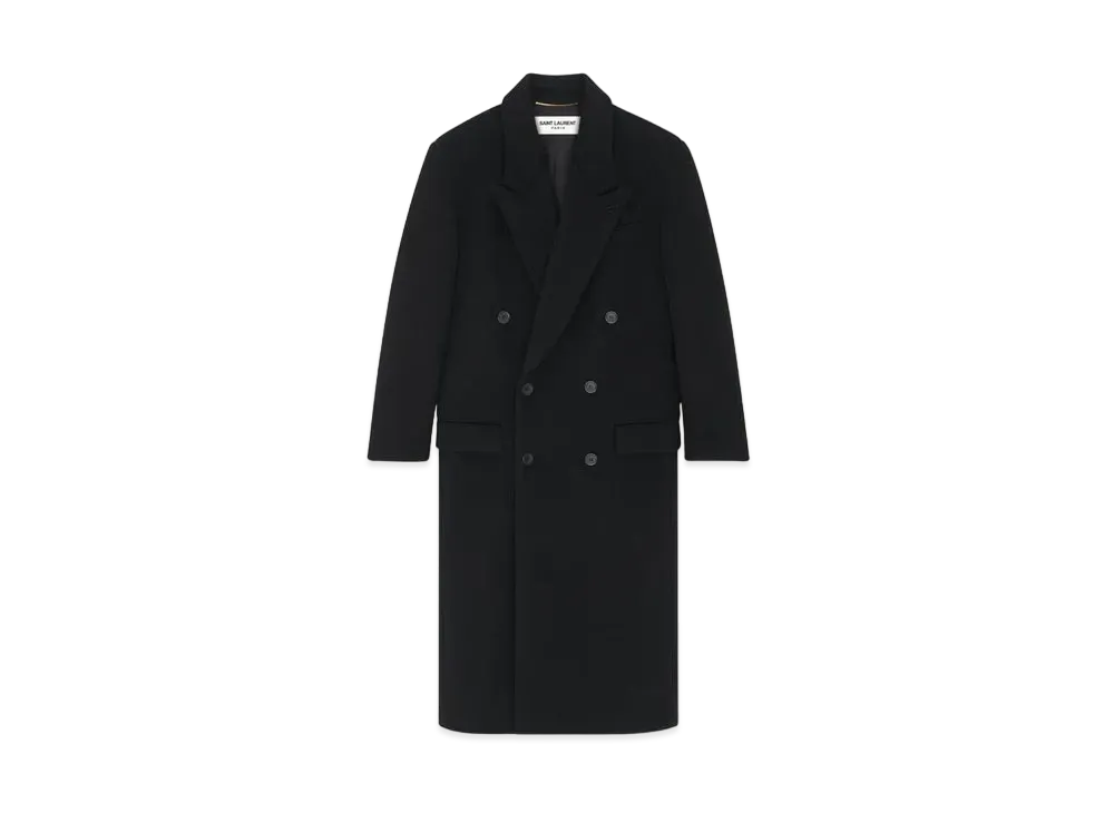 Saint Laurent Women's Long Coat in Wool "Noir Profond"