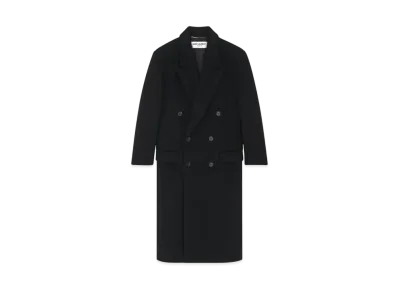Saint Laurent Women's Long Coat in Wool "Noir Profond"