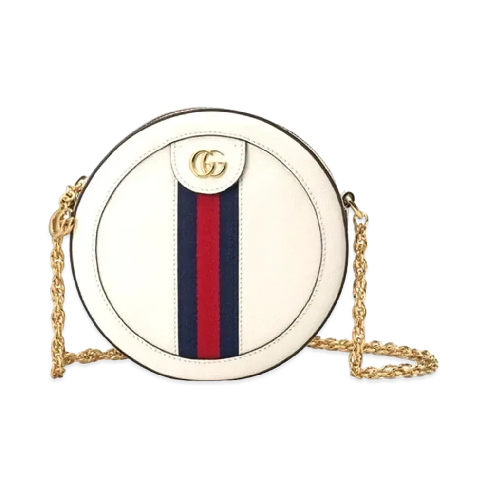 GUCCI Ophidia Mini Round Shoulder Bag "White Leather"